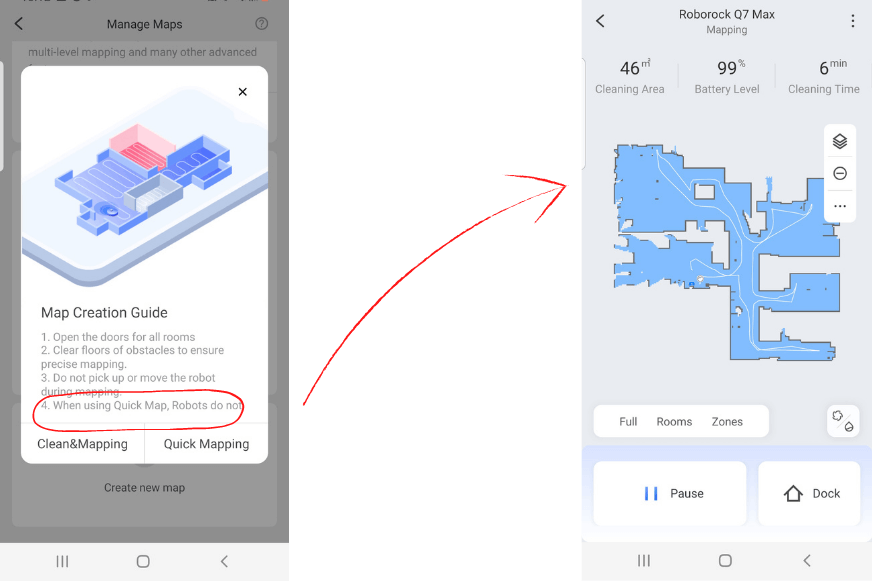 Roborock Q7 Max map creation process.